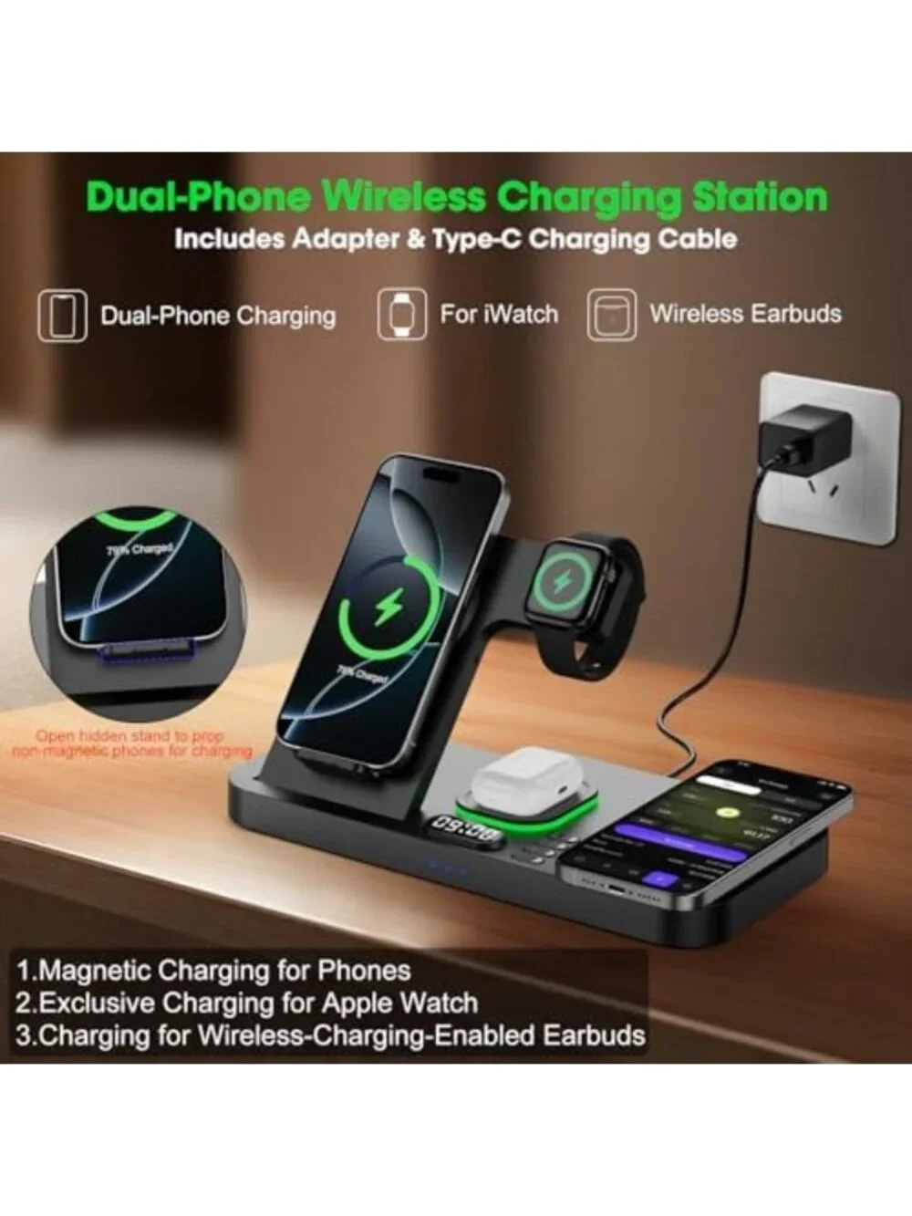 Foldable Dual Wireless Charging Station for Phones - Perfect for Couples